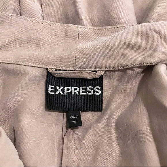 Express Dusty Mauve Open Drape Front Longline Duster Coat Belted Size Large - Picture 2 of 8